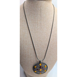 KC Signed Medallion Pendant Necklace Amber